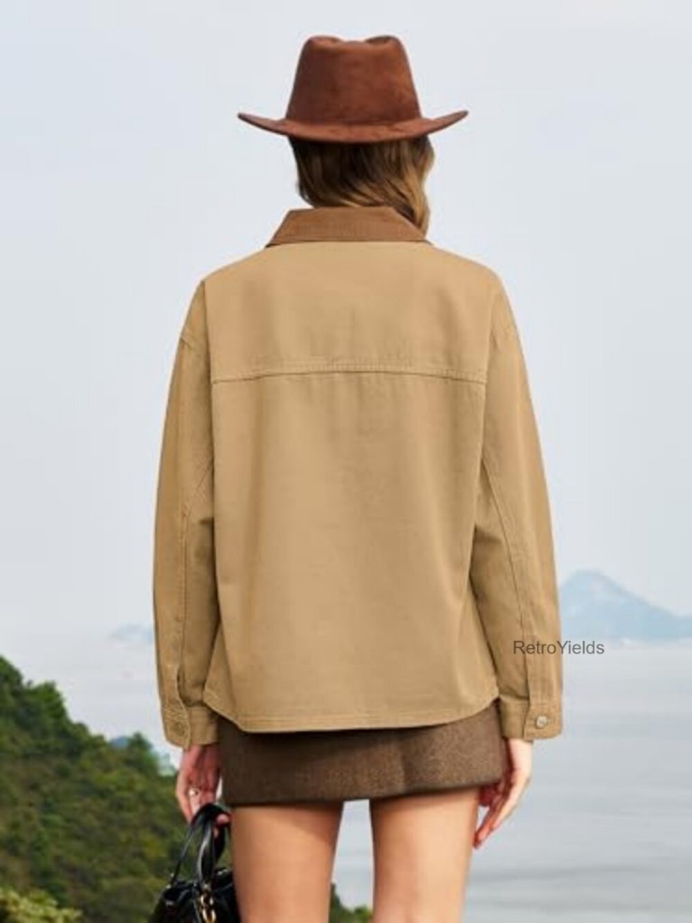 Oversized Denim Barn Jacket with Contrast Collar - Picture 2 of 7